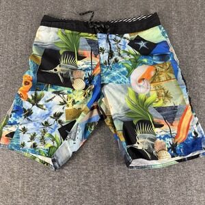 Joe Boxer Tropical Collage Swim Trunks Men's Size 32 Beach Board Shorts